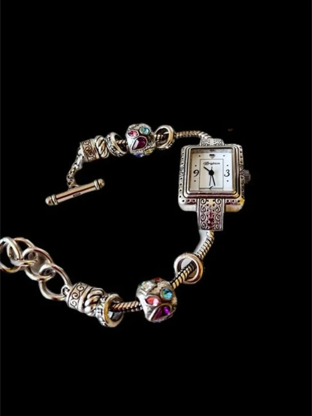 Brighton Short Hills Japan Movement Silver Watch Colorful Beads New Battery